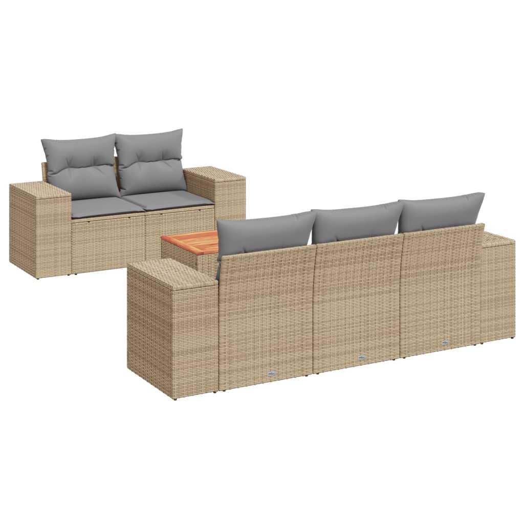 Set Divano da Giardino 6 pz con Cuscini Beige in Polyrattan - homemem39