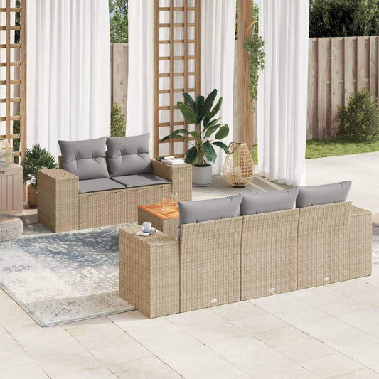 Set Divano da Giardino 6 pz con Cuscini Beige in Polyrattan - homemem39