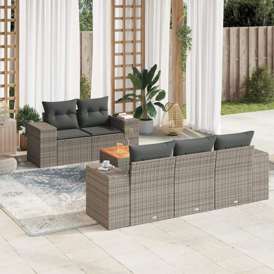 Set Divano da Giardino 6 pz con Cuscini Grigio in Polyrattan - homemem39