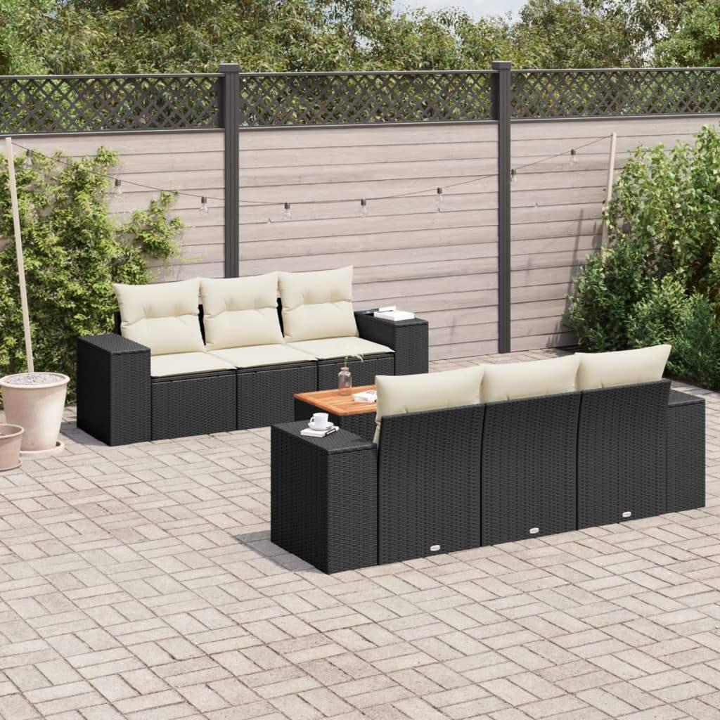 Set Divani da Giardino con Cuscini 7pz Nero Polyrattan - homemem39