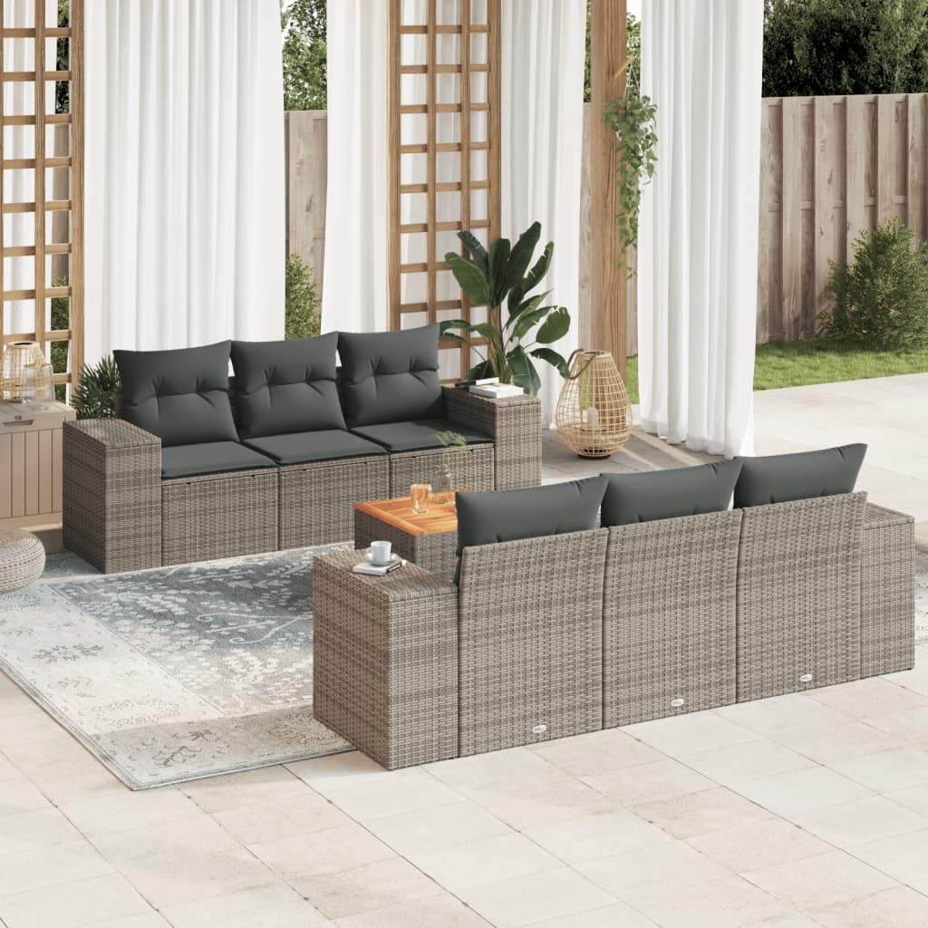 Set Divani da Giardino 7 pz con Cuscini Grigio in Polyrattan - homemem39