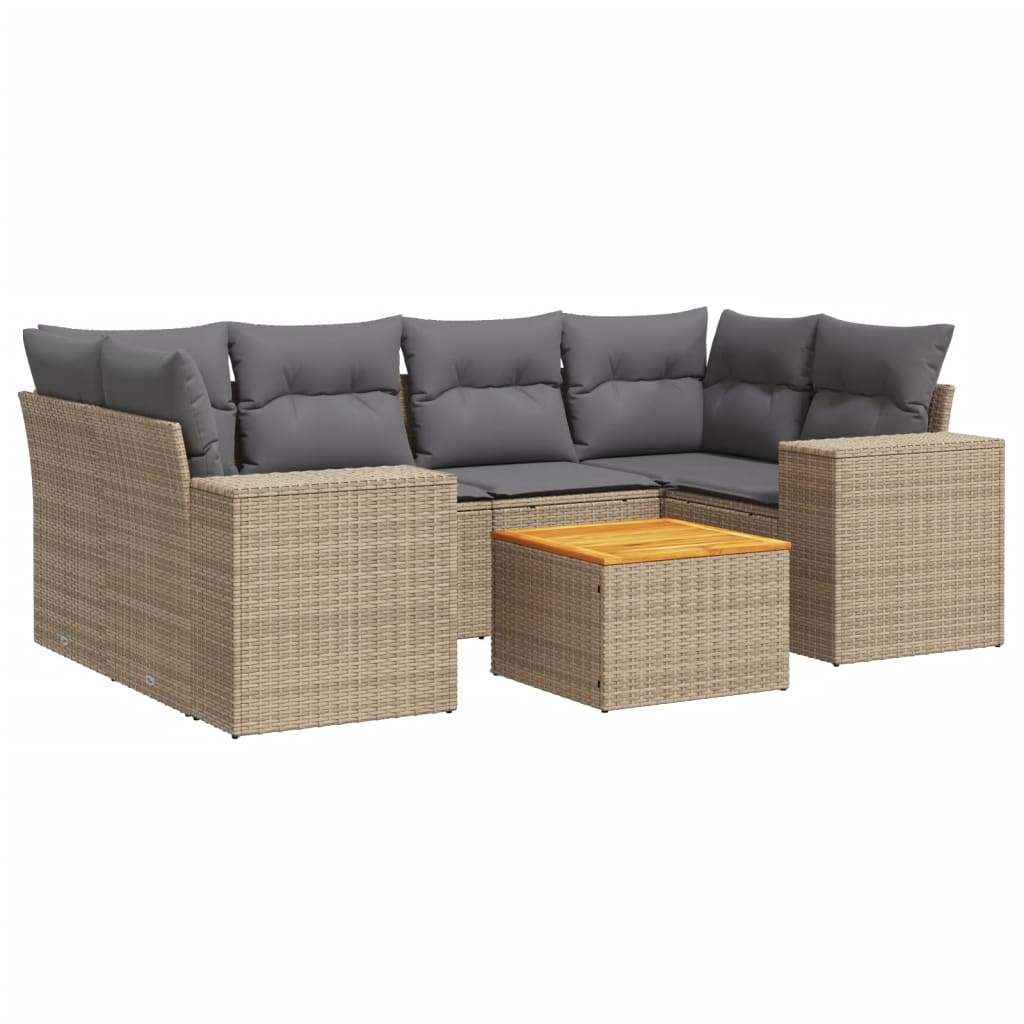Set Divani da Giardino 7 pz con Cuscini Beige in Polyrattan - homemem39