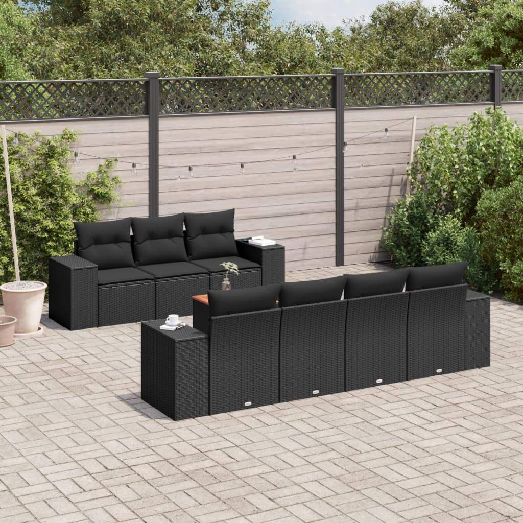 Set Divani da Giardino con Cuscini 8 pz Nero in Polyrattan - homemem39