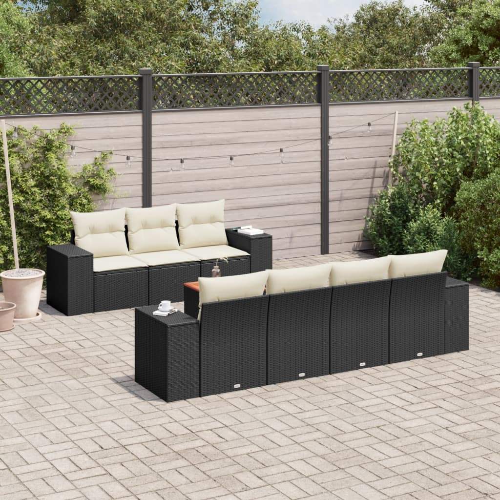 Set Divani da Giardino con Cuscini 8 pz Nero in Polyrattan - homemem39