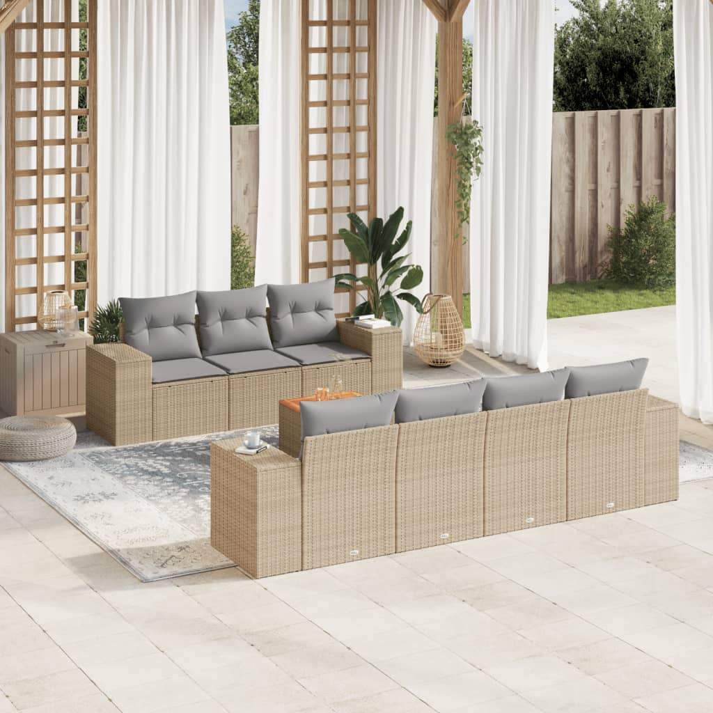 Set Divano da Giardino 8 pz con Cuscini Beige in Polyrattan - homemem39