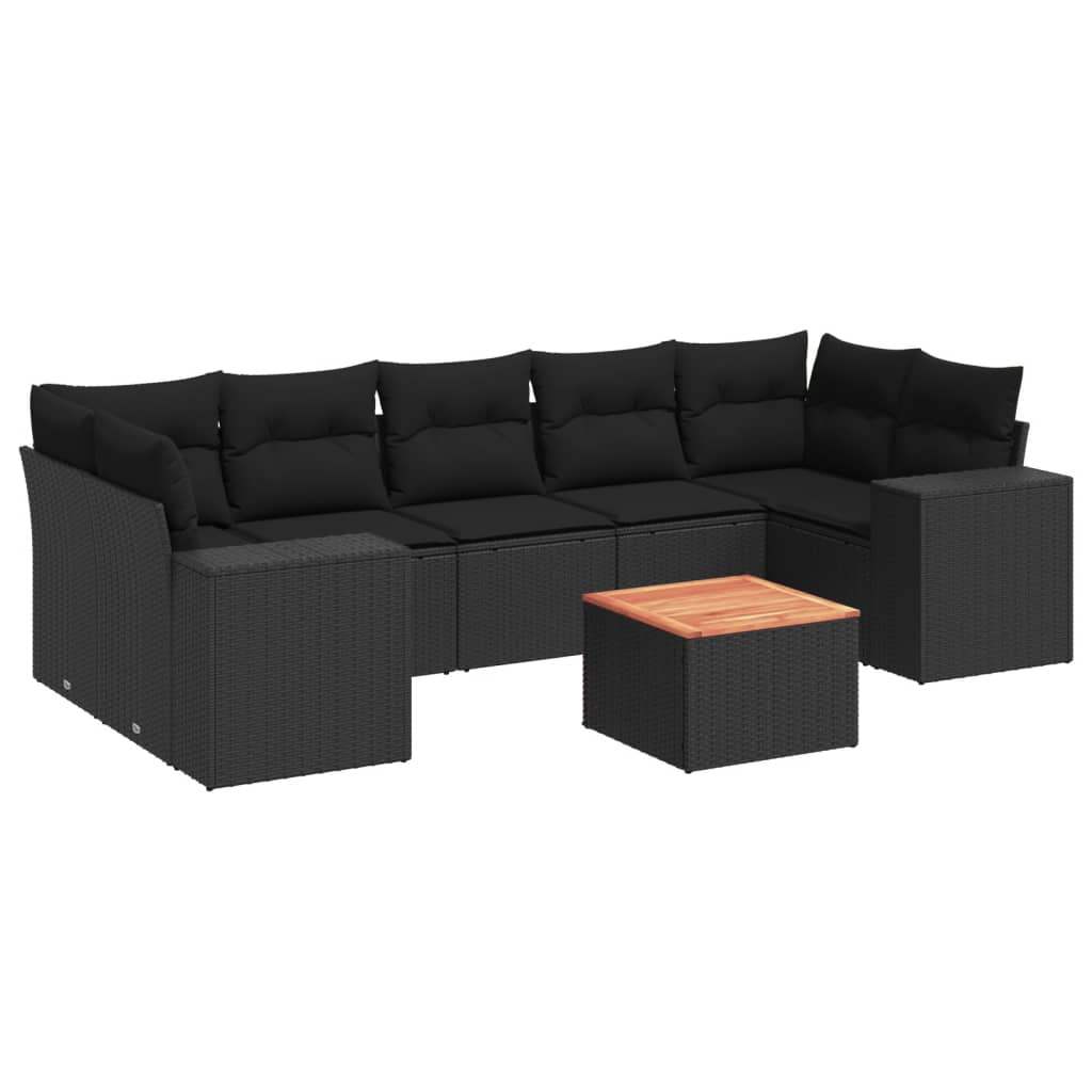 Set Divani da Giardino con Cuscini 8 pz Nero in Polyrattan - homemem39