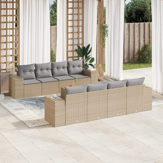 Set Divano da Giardino 9 pz con Cuscini Beige in Polyrattan - homemem39