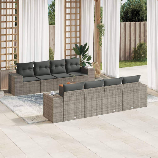 Set Divano da Giardino 9 pz con Cuscini Grigio in Polyrattan - homemem39
