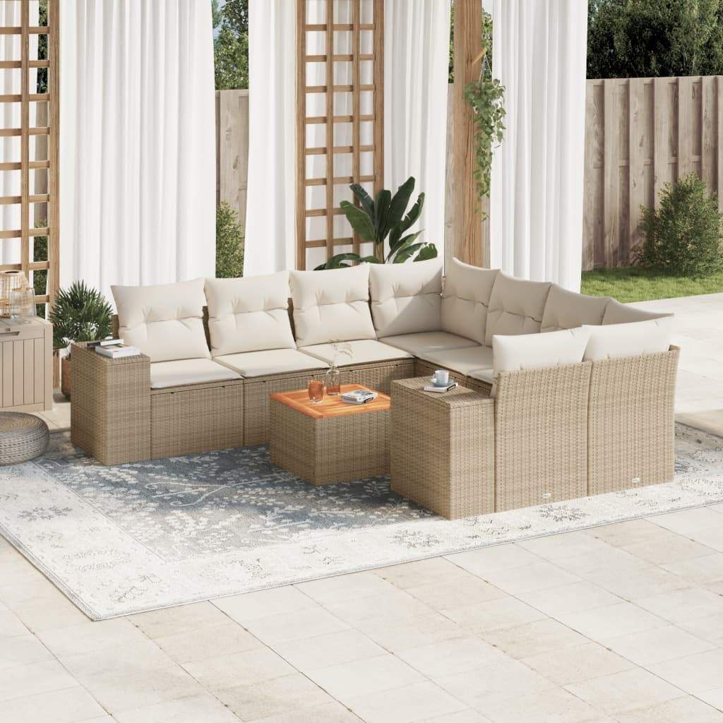 Set Divano da Giardino 9 pz con Cuscini Beige in Polyrattan - homemem39