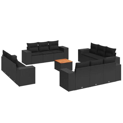 Set Divani da Giardino 13pz con Cuscini Nero in Polyrattan - homemem39