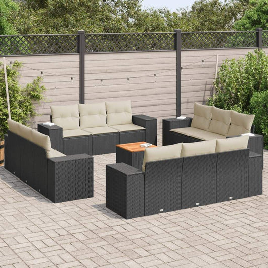 Set Divani da Giardino 13pz con Cuscini Nero in Polyrattan - homemem39