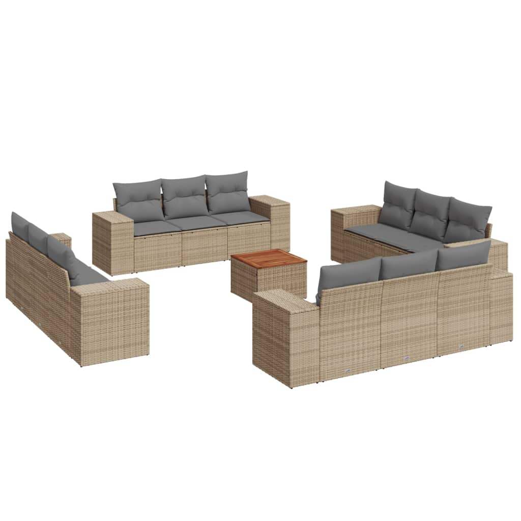 Set Divano da Giardino 13 pz con Cuscini Beige in Polyrattan - homemem39