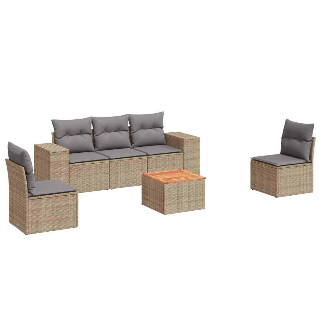 Set Divano da Giardino 6 pz con Cuscini Beige in Polyrattan - homemem39