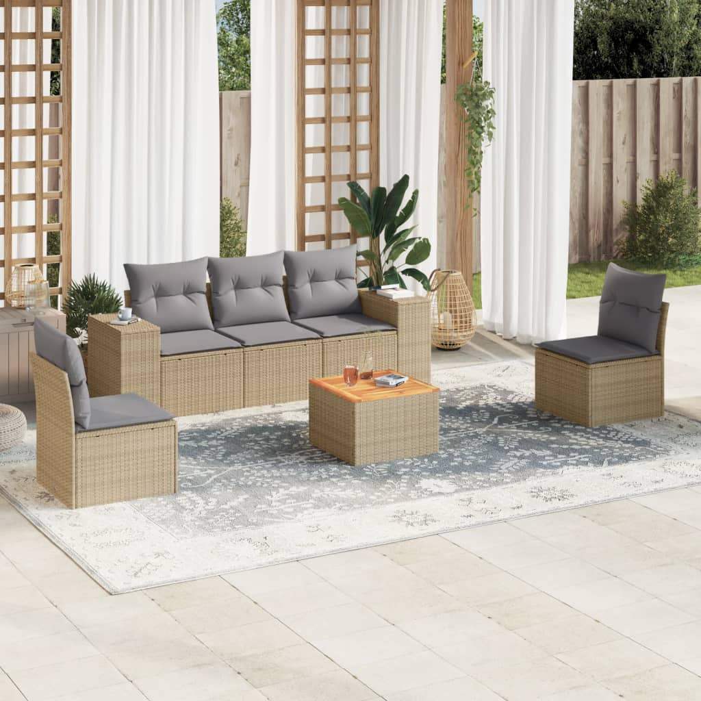 Set Divano da Giardino 6 pz con Cuscini Beige in Polyrattan - homemem39