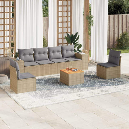 Set Divani da Giardino 7 pz con Cuscini Beige in Polyrattan - homemem39