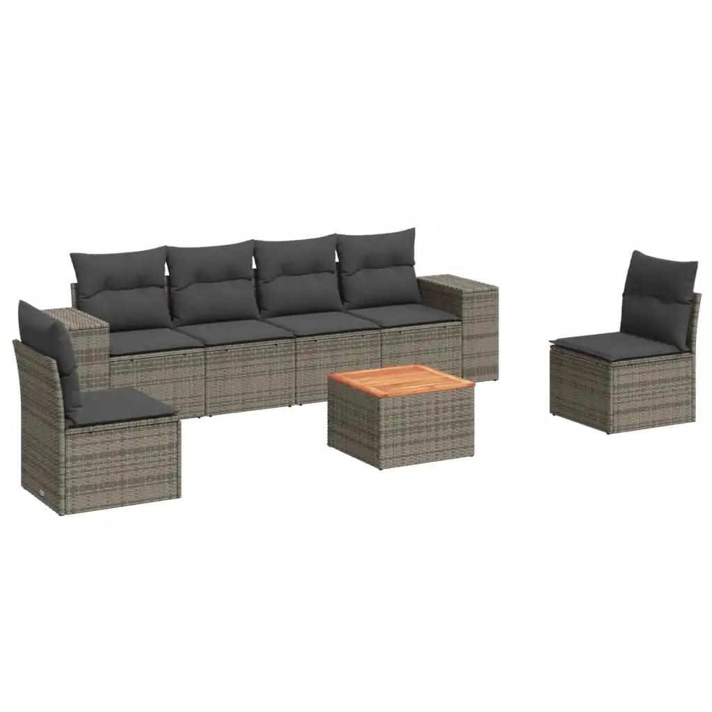 Set Divani da Giardino 7 pz con Cuscini Grigio in Polyrattan - homemem39