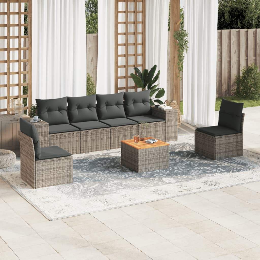 Set Divani da Giardino 7 pz con Cuscini Grigio in Polyrattan - homemem39