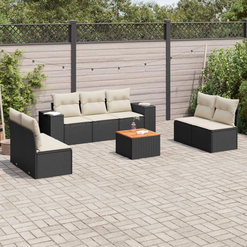 Set Divani da Giardino con Cuscini 8 pz Nero in Polyrattan - homemem39