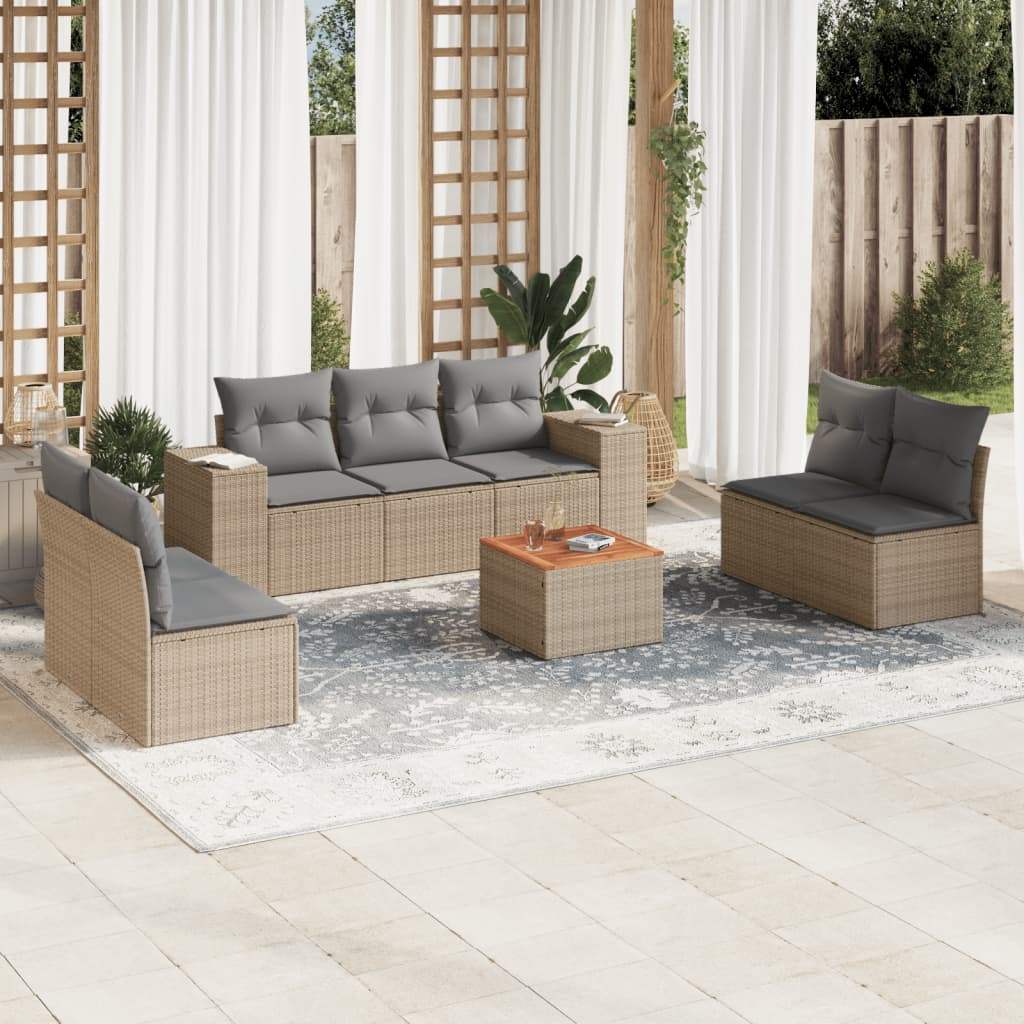 Set Divano da Giardino 8 pz con Cuscini Beige in Polyrattan - homemem39