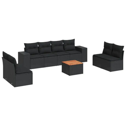 Set Divani da Giardino 9 pz con Cuscini Nero in Polyrattan - homemem39