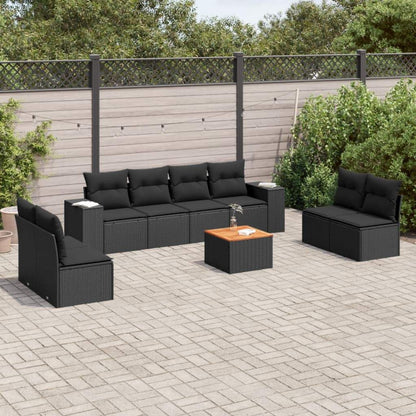 Set Divani da Giardino 9 pz con Cuscini Nero in Polyrattan - homemem39
