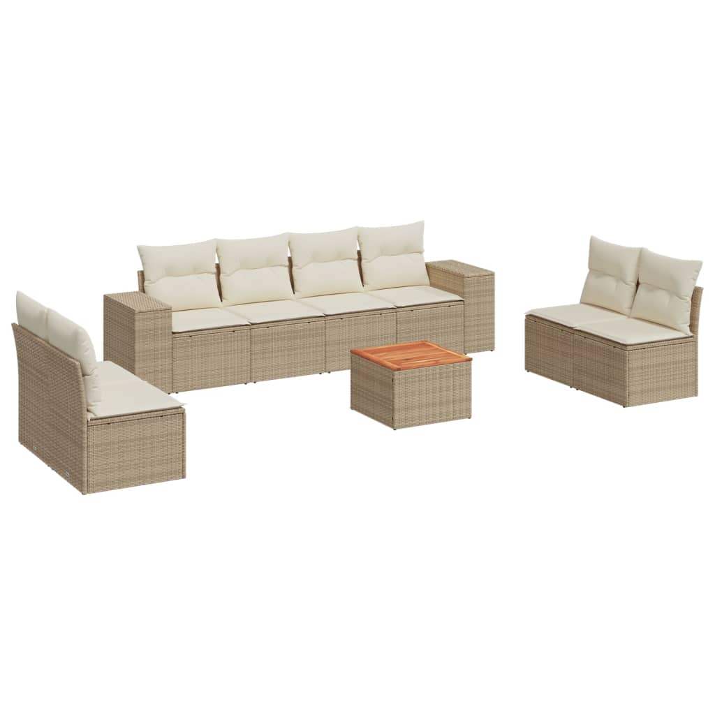 Set Divano da Giardino 9 pz con Cuscini Beige in Polyrattan - homemem39