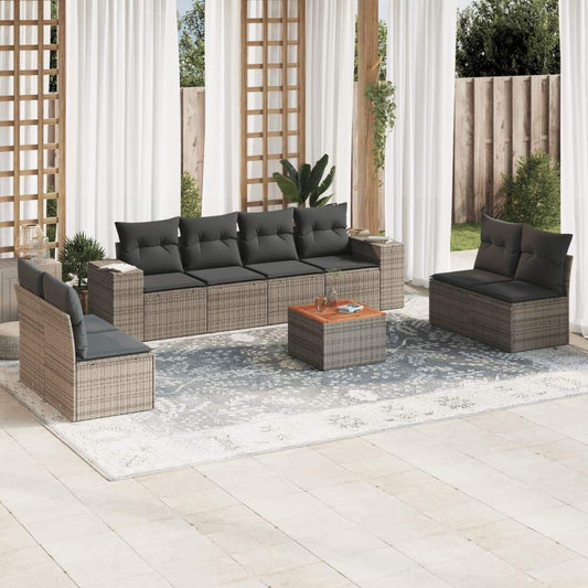Set Divano da Giardino 9 pz con Cuscini Grigio in Polyrattan - homemem39