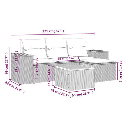 Set Divani da Giardino 5 pz con Cuscini in Polyrattan Nero - homemem39