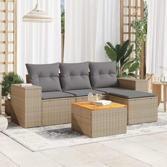 Set Divano da Giardino 5 pz con Cuscini Beige in Polyrattan - homemem39