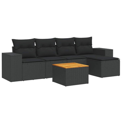 Set Divano da Giardino 6 pz con Cuscini Nero in Polyrattan - homemem39