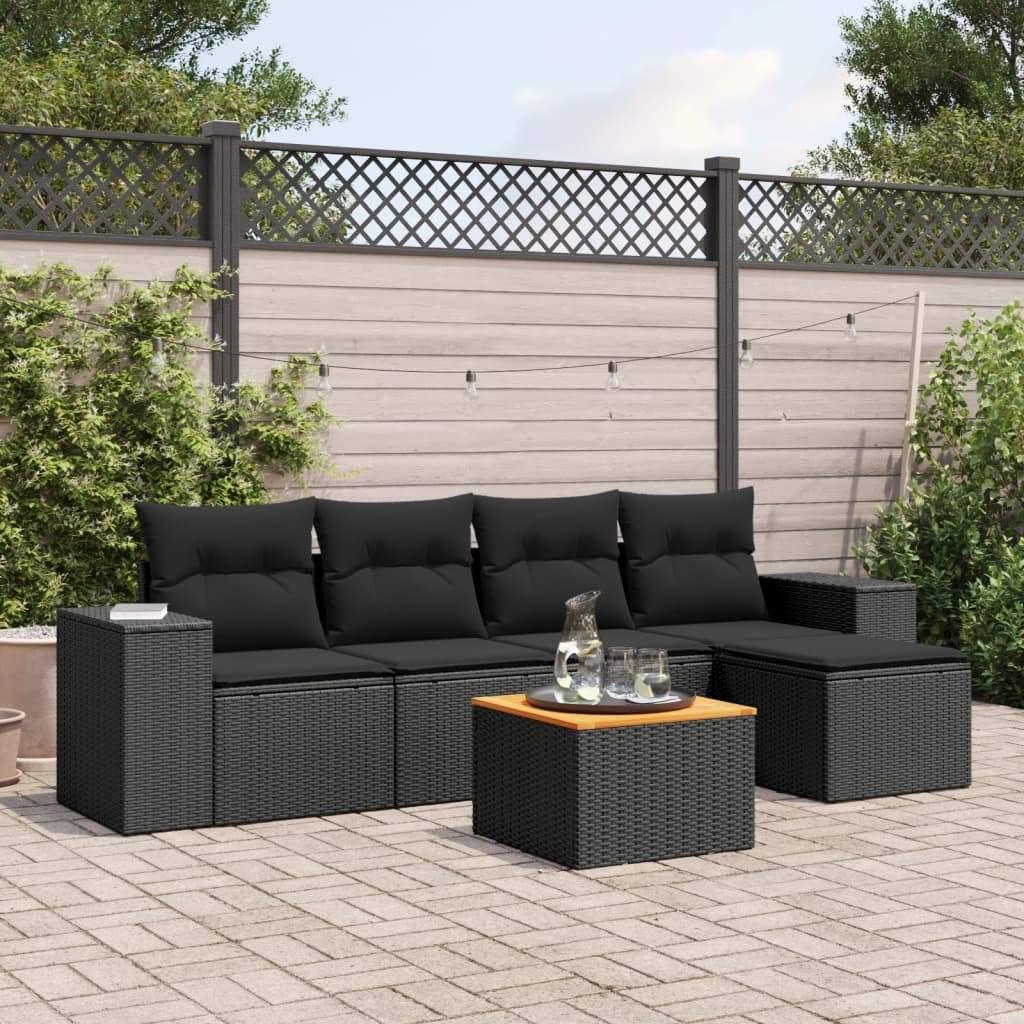 Set Divano da Giardino 6 pz con Cuscini Nero in Polyrattan - homemem39
