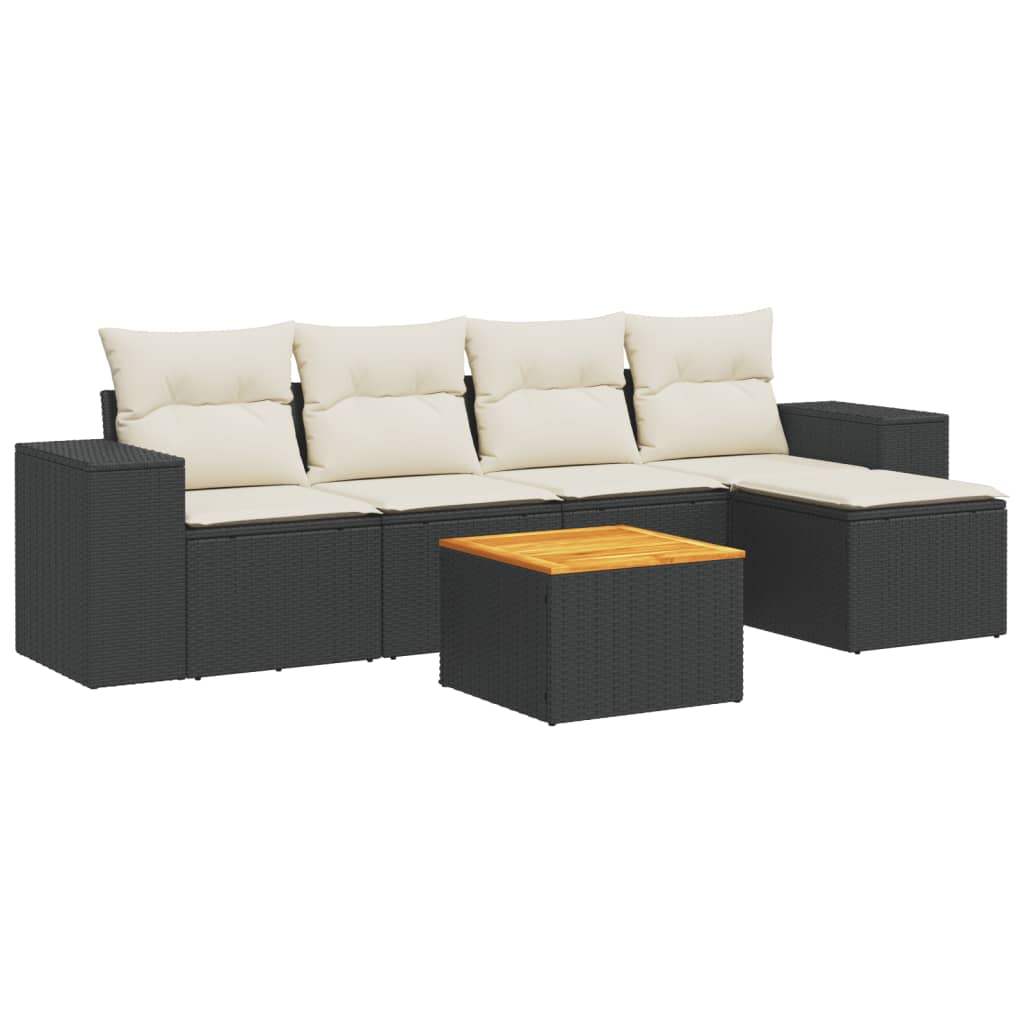 Set Divano da Giardino 6 pz con Cuscini Nero in Polyrattan - homemem39