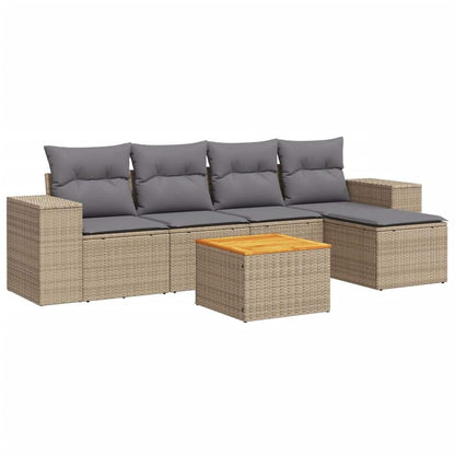 Set Divano da Giardino 6 pz con Cuscini Beige in Polyrattan - homemem39