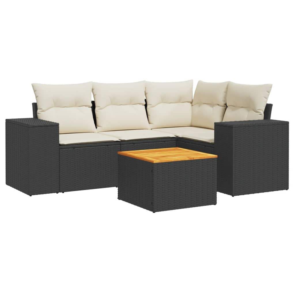 Set Divani da Giardino 5 pz con Cuscini in Polyrattan Nero - homemem39