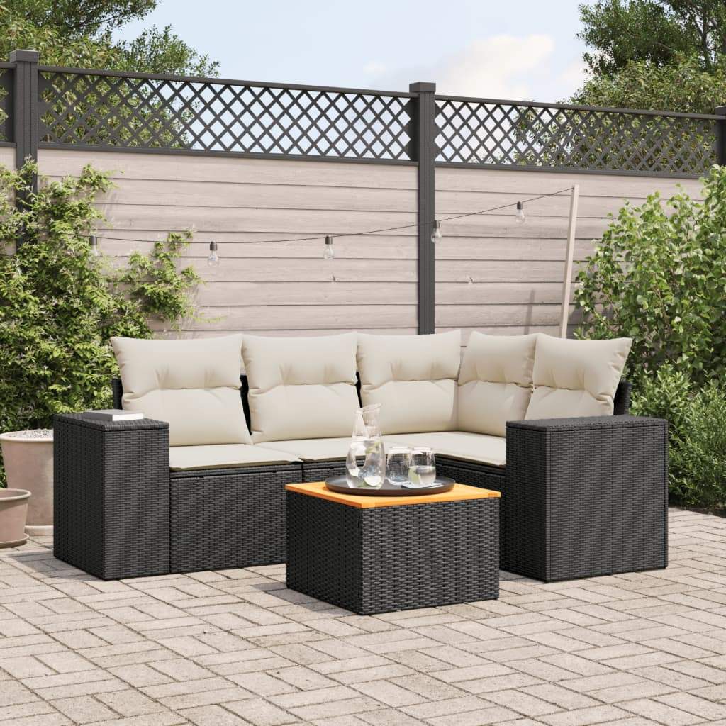 Set Divani da Giardino 5 pz con Cuscini in Polyrattan Nero - homemem39