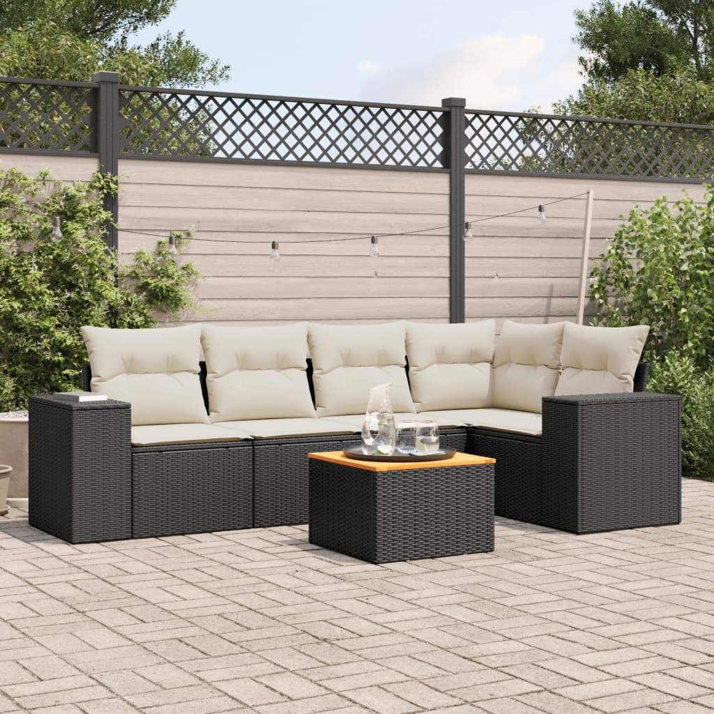 Set Divano da Giardino 6 pz con Cuscini Nero in Polyrattan - homemem39