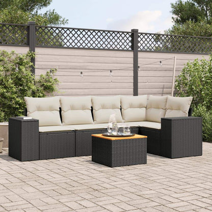 Set Divano da Giardino 6 pz con Cuscini Nero in Polyrattan - homemem39