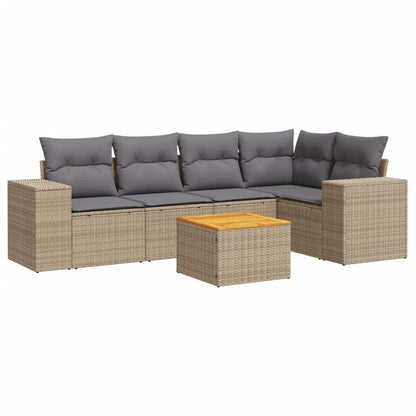 Set Divano da Giardino 6 pz con Cuscini Beige in Polyrattan - homemem39