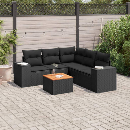 Set Divano da Giardino 6 pz con Cuscini Nero in Polyrattan - homemem39