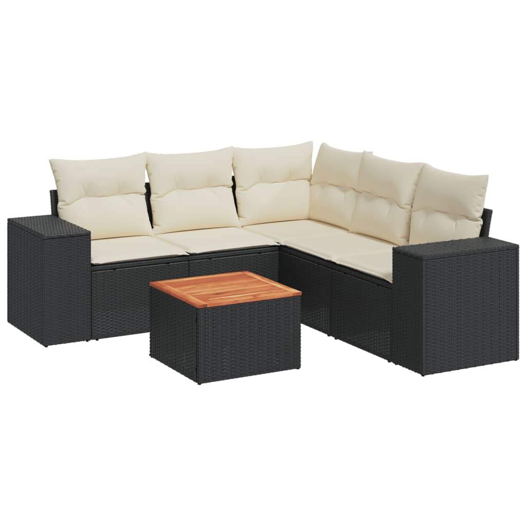 Set Divano da Giardino 6 pz con Cuscini Nero in Polyrattan - homemem39