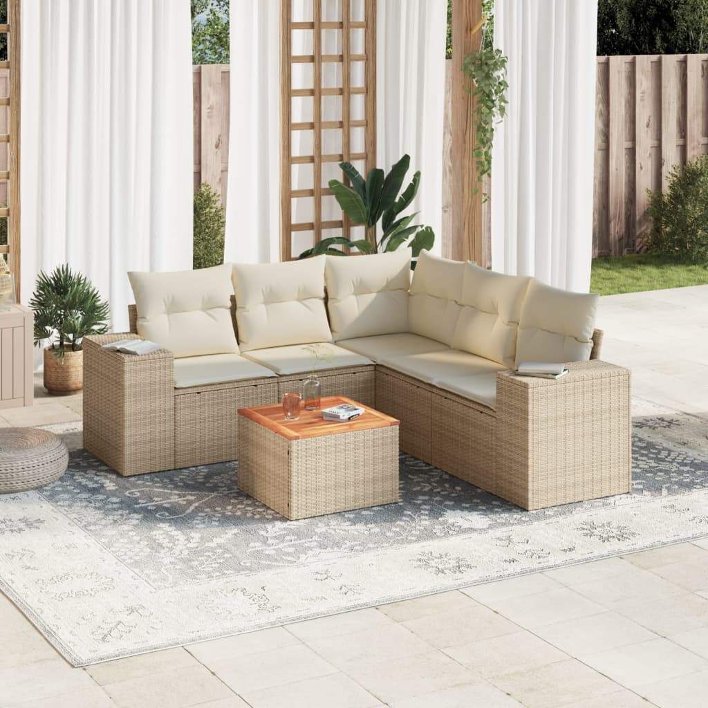 Set Divano da Giardino 6 pz con Cuscini Beige in Polyrattan - homemem39