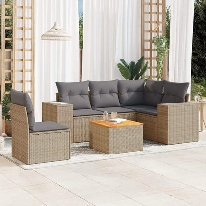 Set Divano da Giardino 6 pz con Cuscini Beige in Polyrattan - homemem39