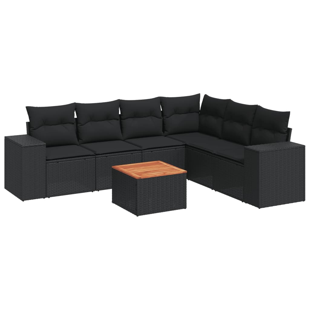 Set Divani da Giardino con Cuscini 7pz Nero Polyrattan | homemem39