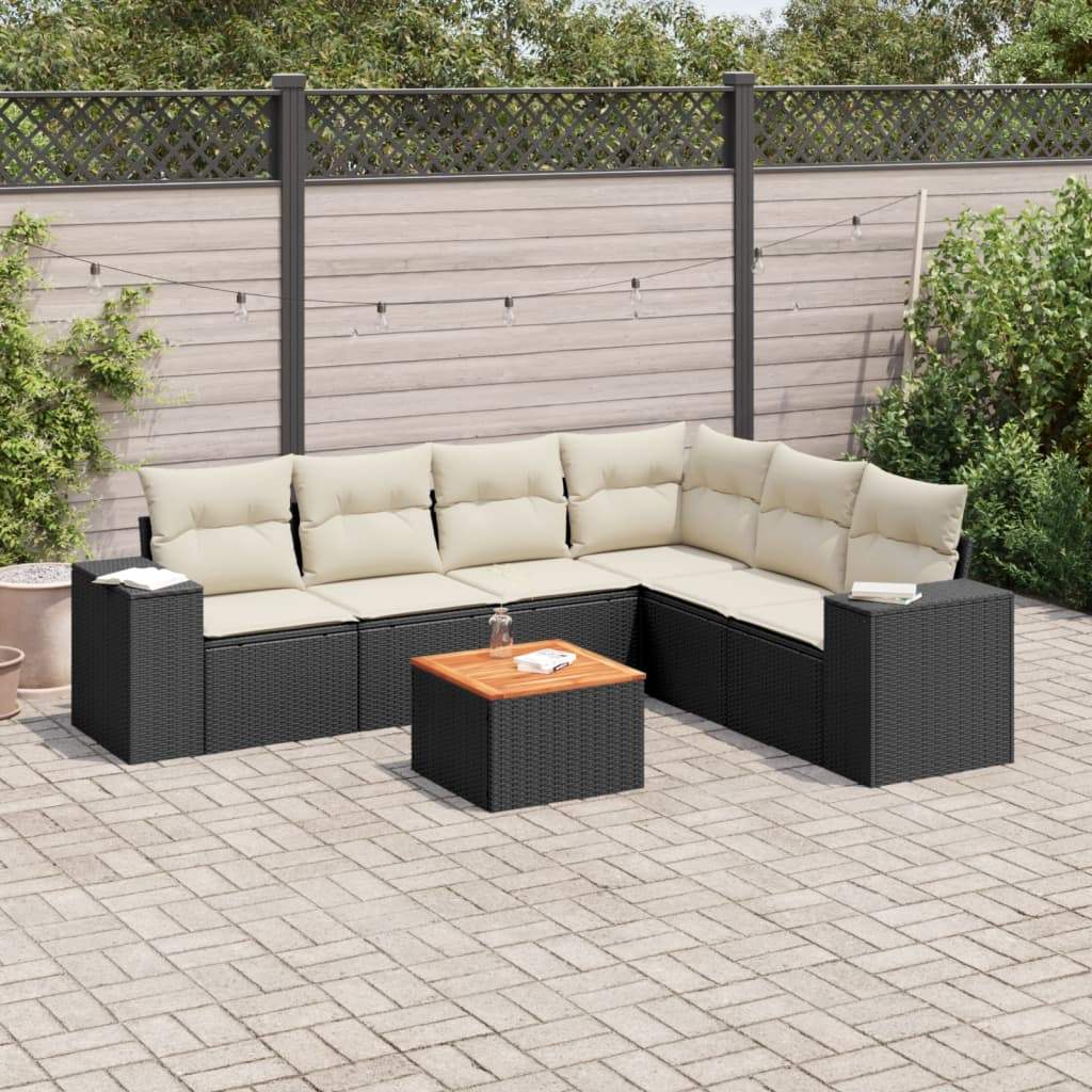 Set Divani da Giardino con Cuscini 7pz Nero Polyrattan - homemem39