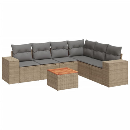 Set Divani da Giardino 7 pz con Cuscini Beige in Polyrattan | homemem39