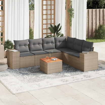 Set Divani da Giardino 7 pz con Cuscini Beige in Polyrattan | homemem39