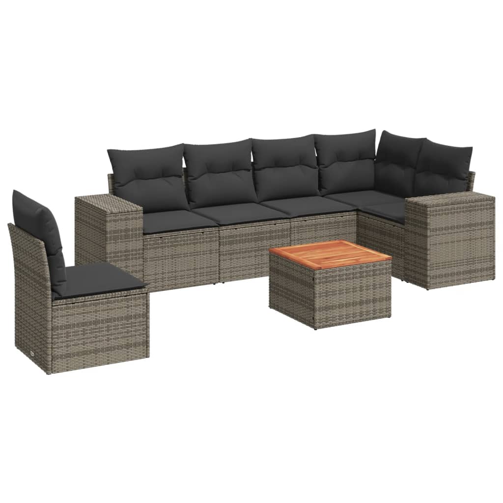 Set Divani da Giardino 7 pz con Cuscini Grigio in Polyrattan