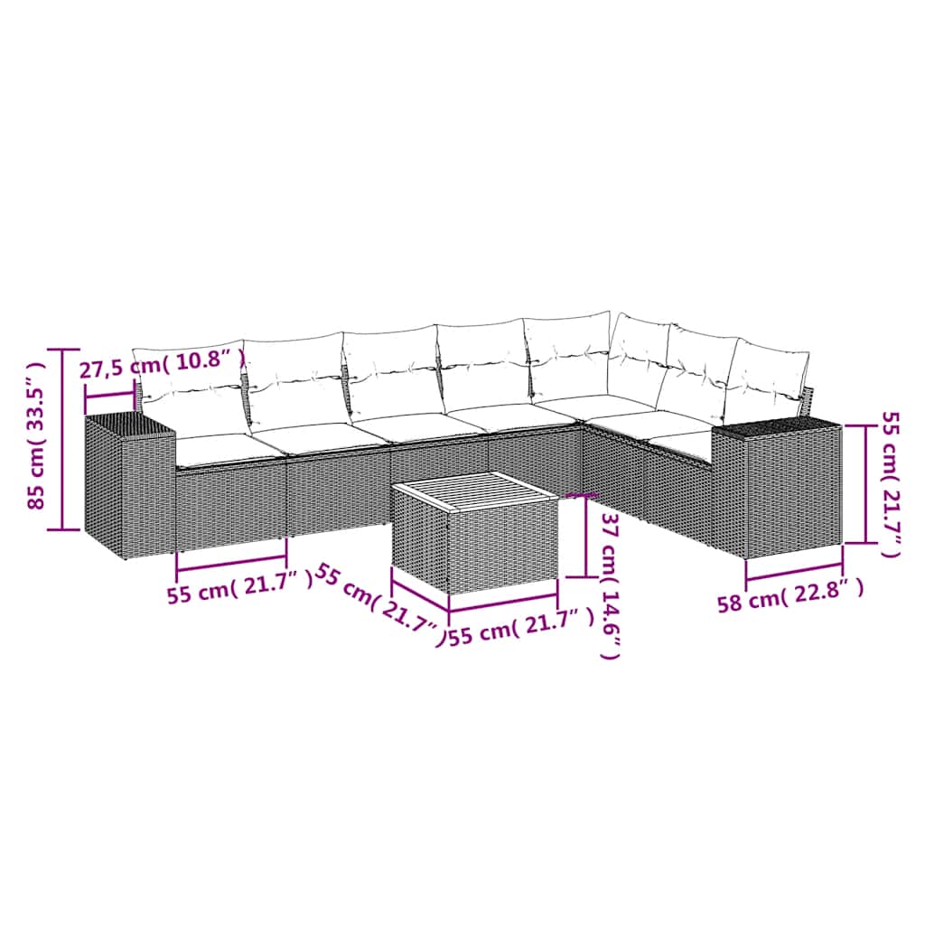 Set Divani da Giardino con Cuscini 8 pz Nero in Polyrattan