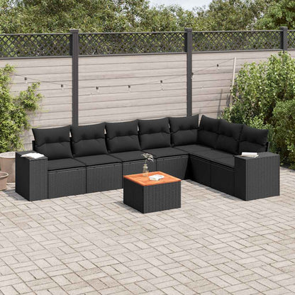 Set Divani da Giardino con Cuscini 8 pz Nero in Polyrattan