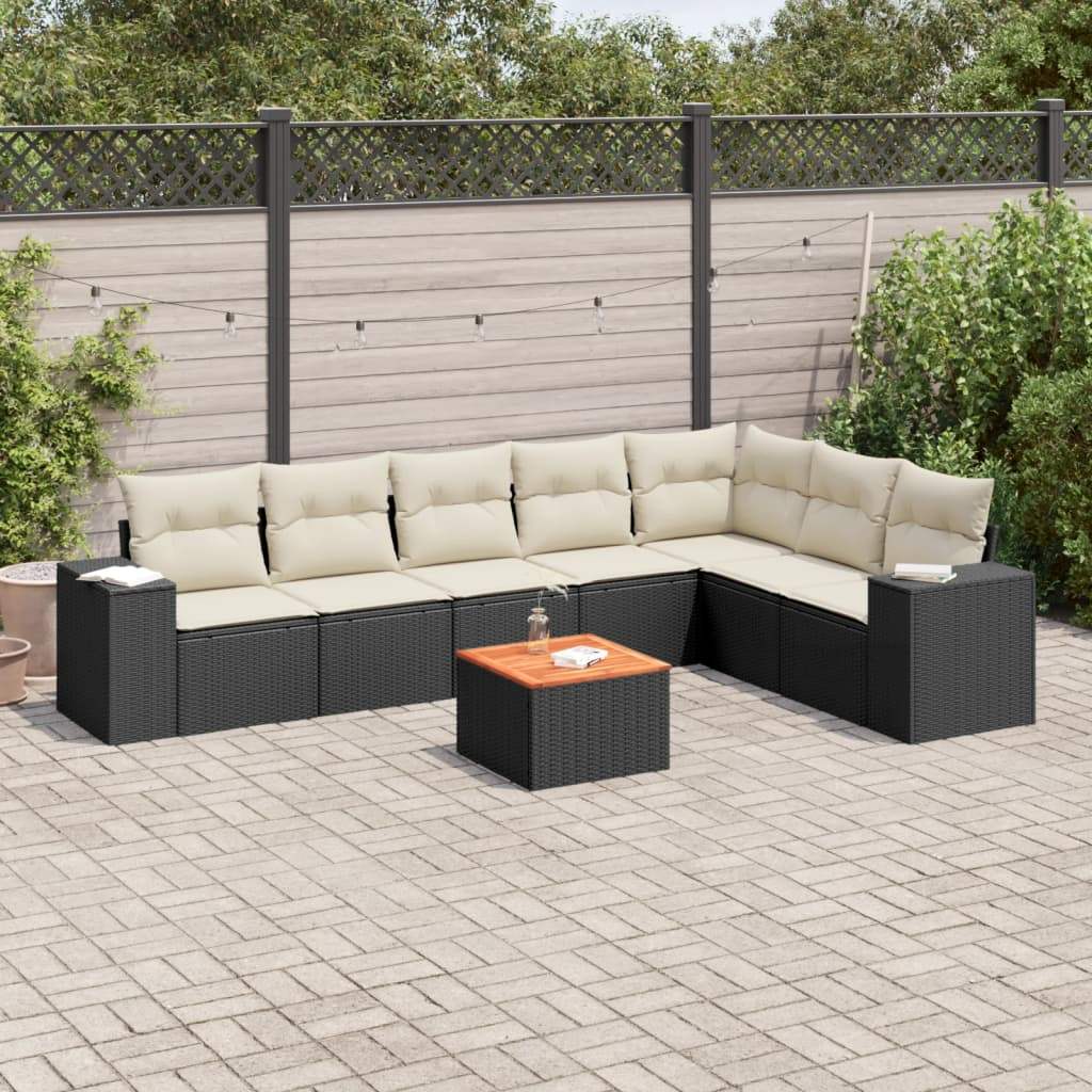Set Divani da Giardino con Cuscini 8 pz Nero in Polyrattan - homemem39